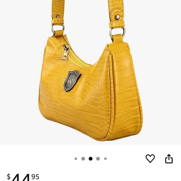 Bold Yellow Croc-Embossed Shoulder Bag hufflepuff new - Picture 9 of 9